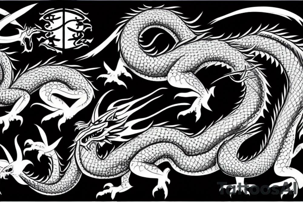 Dragon fighting against samurai tattoo idea