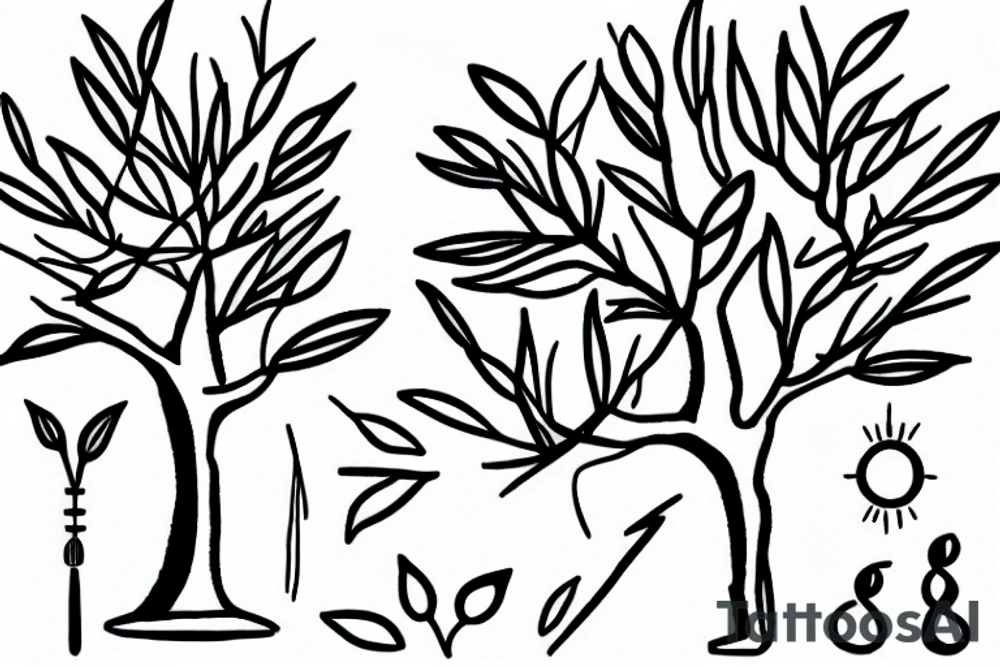 Slightly bending olive tree, line tattoo tattoo idea