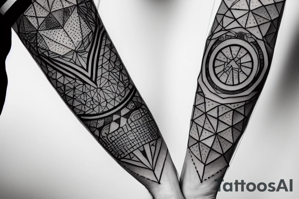 an arm sleeve space and geometry themed tattoo tattoo idea