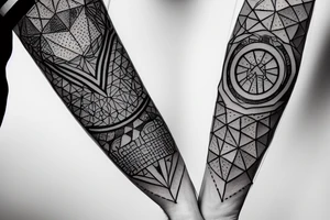 an arm sleeve space and geometry themed tattoo tattoo idea
