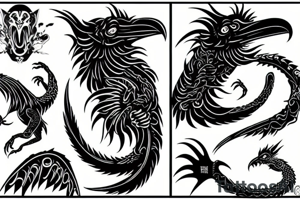 arm sleeve. raven dragon monkey tattoo idea