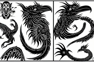 arm sleeve. raven dragon monkey tattoo idea