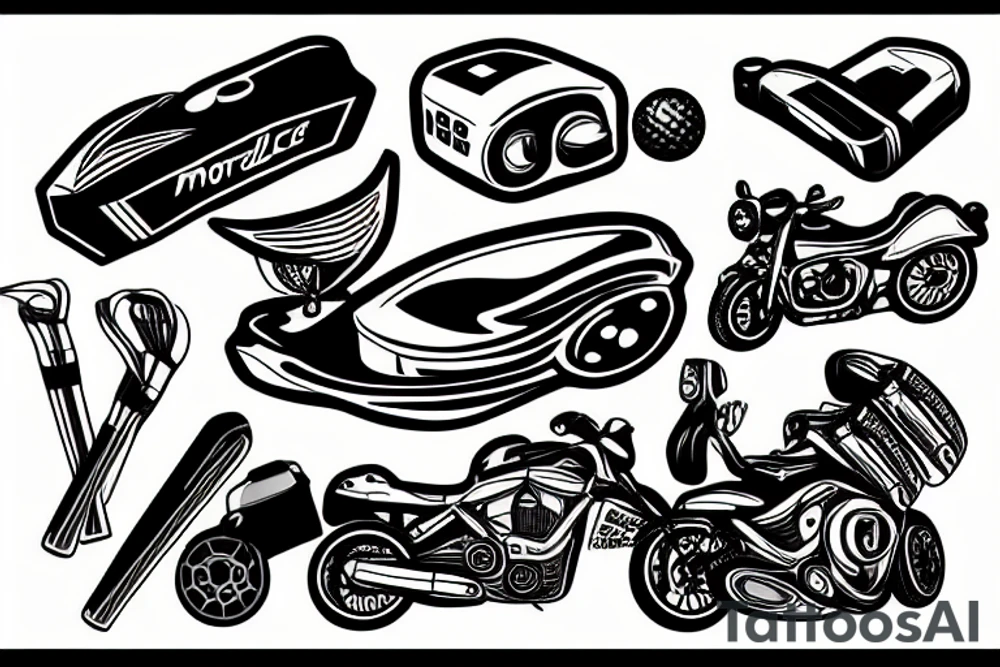 motorcylce, golf, camping, lake shore tattoo idea