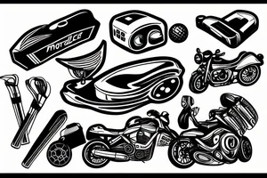 motorcylce, golf, camping, lake shore tattoo idea