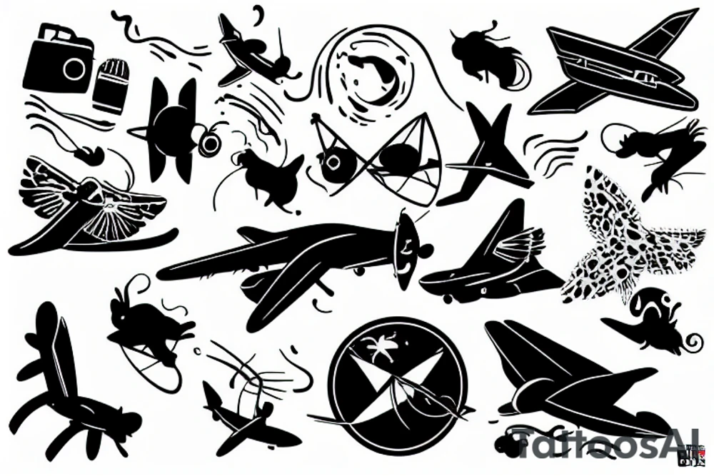 fly, cat, travel tattoo idea