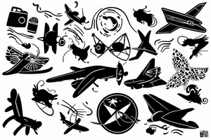 fly, cat, travel tattoo idea