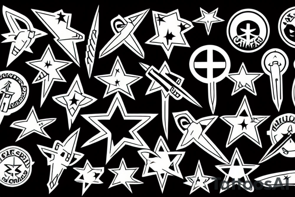 cross knife and stars tattoo idea
