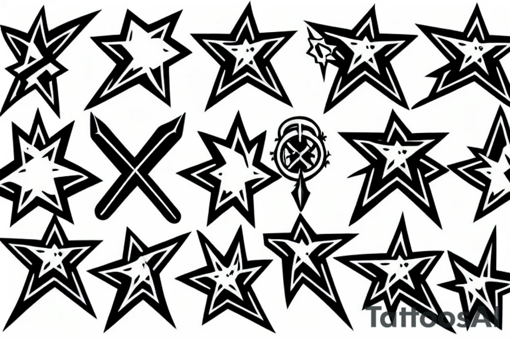 cross knife and stars tattoo idea