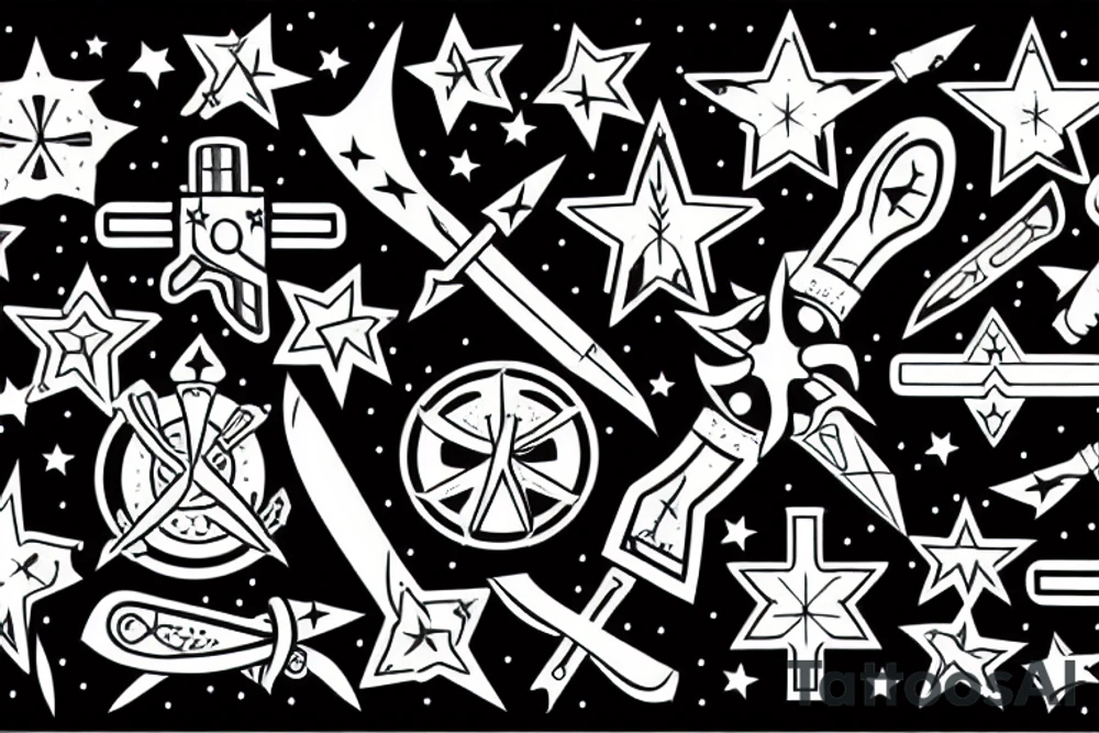 cross knife and stars tattoo idea