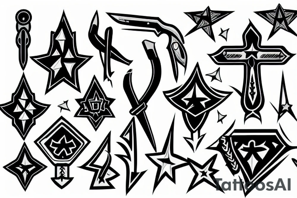 cross knife and stars tattoo idea