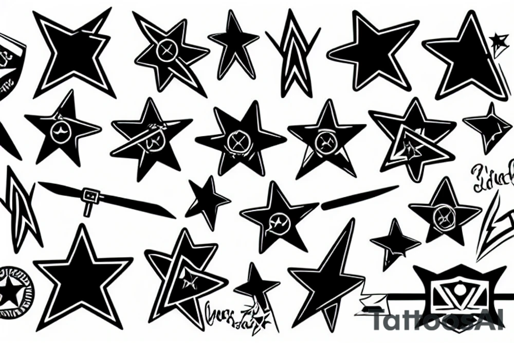 cross knife and stars tattoo idea