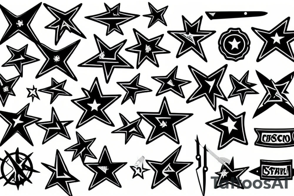 cross knife and stars tattoo idea