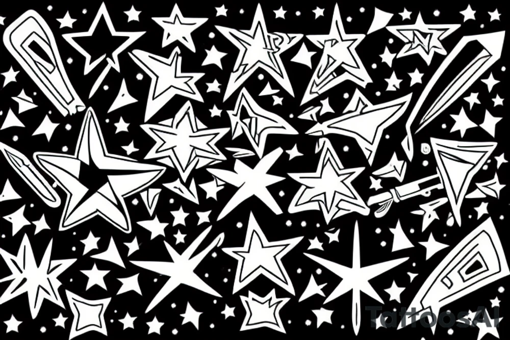 cross knife and stars tattoo idea