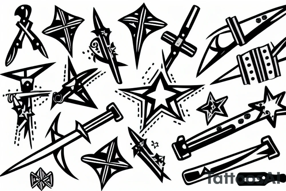 cross knife and stars tattoo idea