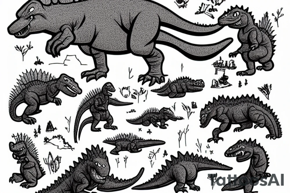 Dorothy the dinosaur vs godzilla tattoo idea