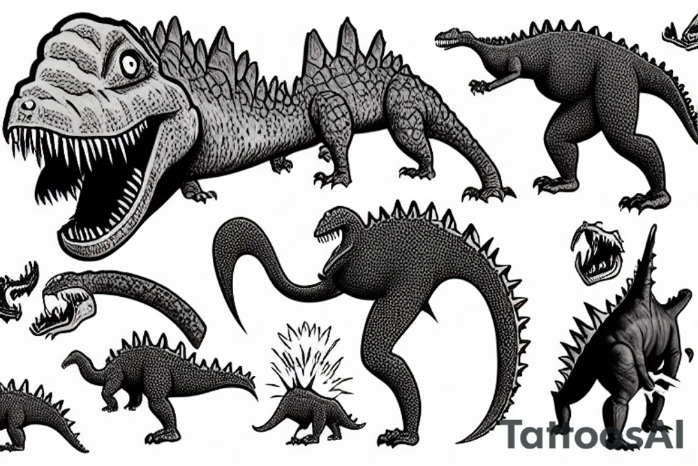 Dorothy the dinosaur vs godzilla tattoo idea