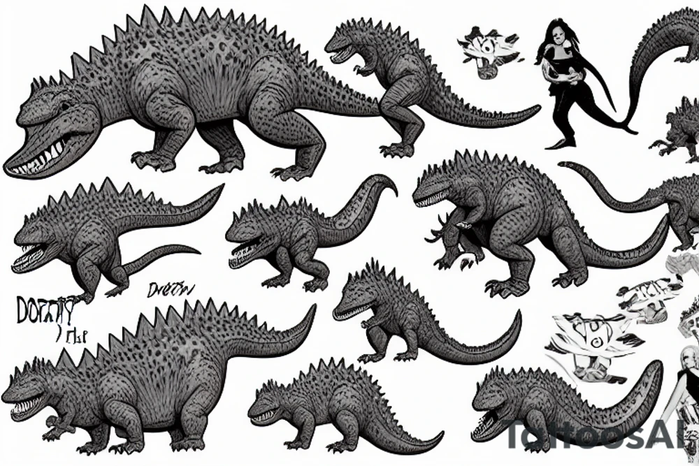 Dorothy the dinosaur vs godzilla tattoo idea