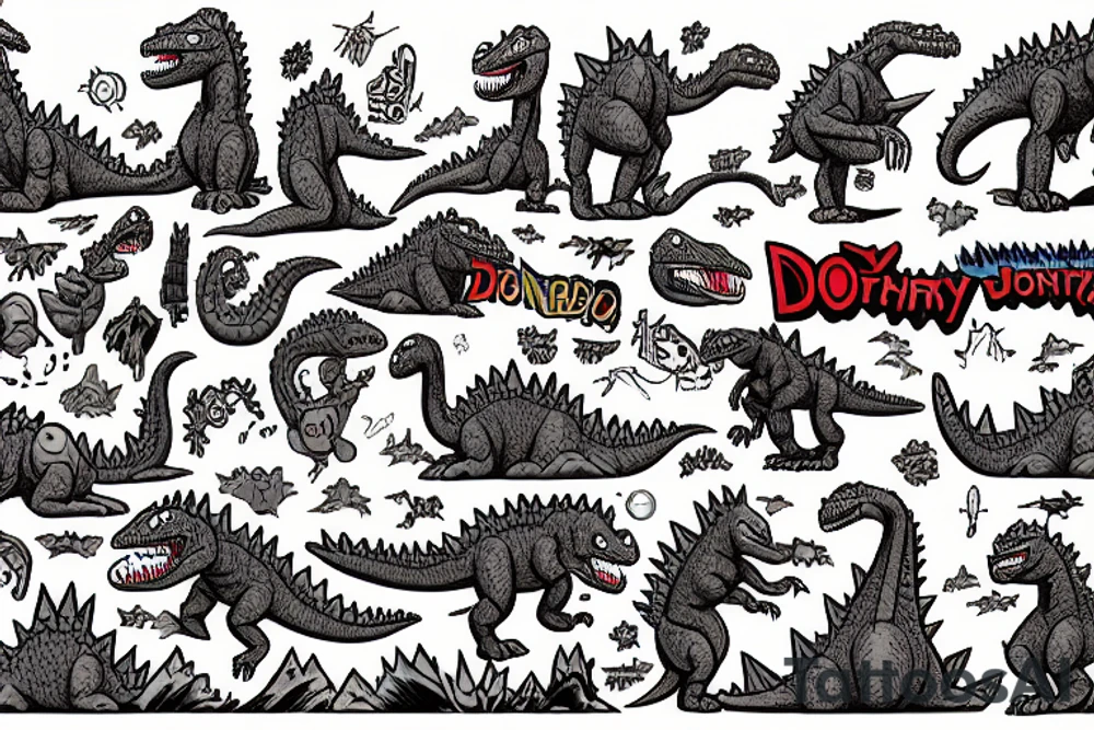 Dorothy the dinosaur vs godzilla tattoo idea