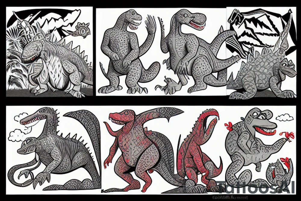 Dorothy the dinosaur vs godzilla tattoo idea