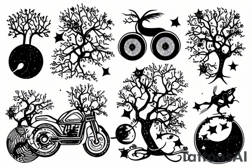 space motorcycle tree children tattoo idea