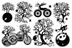 space motorcycle tree children tattoo idea