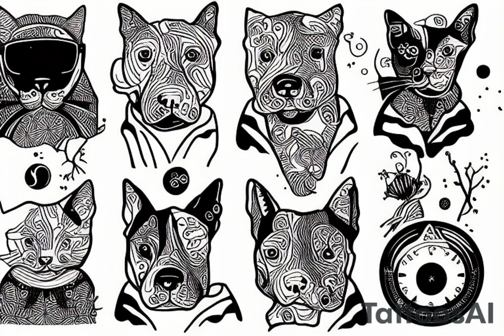 space watch cat bull terrier tree children tattoo idea