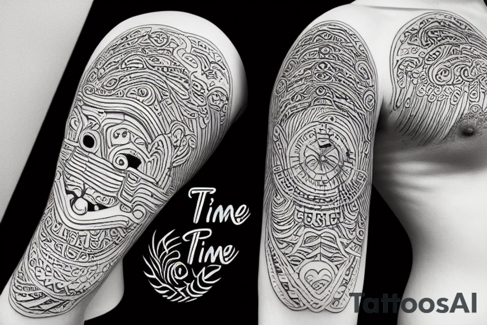 the value of time, love and friendship, dancing, pine trees, ocean waves, Balinese style tattoo idea
