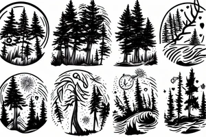the value of time, love and friendship, dancing, pine trees, ocean waves tattoo idea