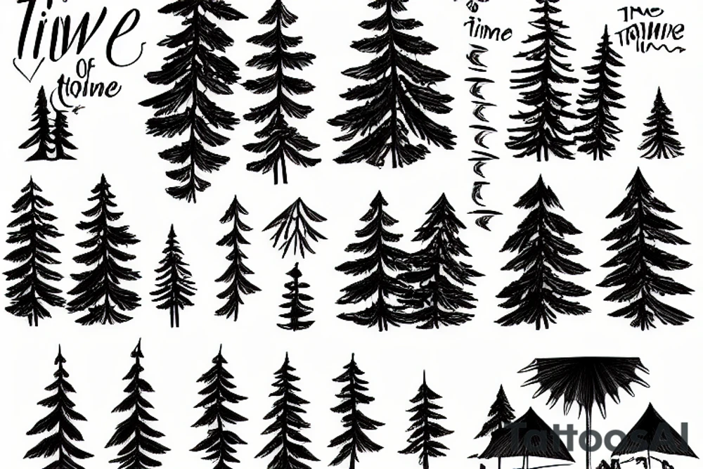 the value of time, love and friendship, dancing, pine trees, ocean waves tattoo idea