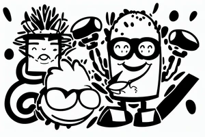 Animated  Cartoon Coconut  hero with glasses , arms and legs, smiling tattoo idea