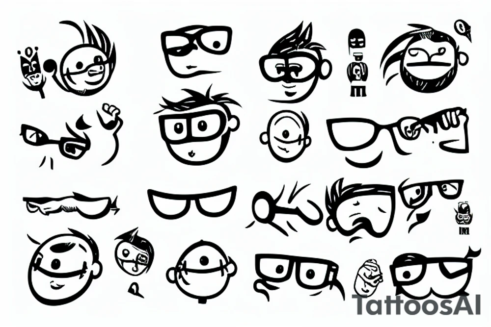 Animated Cartoon Coconut hero with glasses , arms and legs, smiling tattoo idea