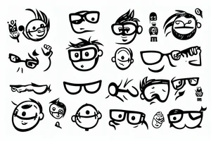 Animated  Cartoon Coconut  hero with glasses , arms and legs, smiling tattoo idea