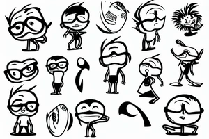 Animated  Cartoon Coconut  hero with glasses , arms and legs, smiling tattoo idea
