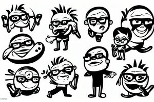 Animated  Cartoon Coconut  hero with glasses , arms and legs, smiling tattoo idea