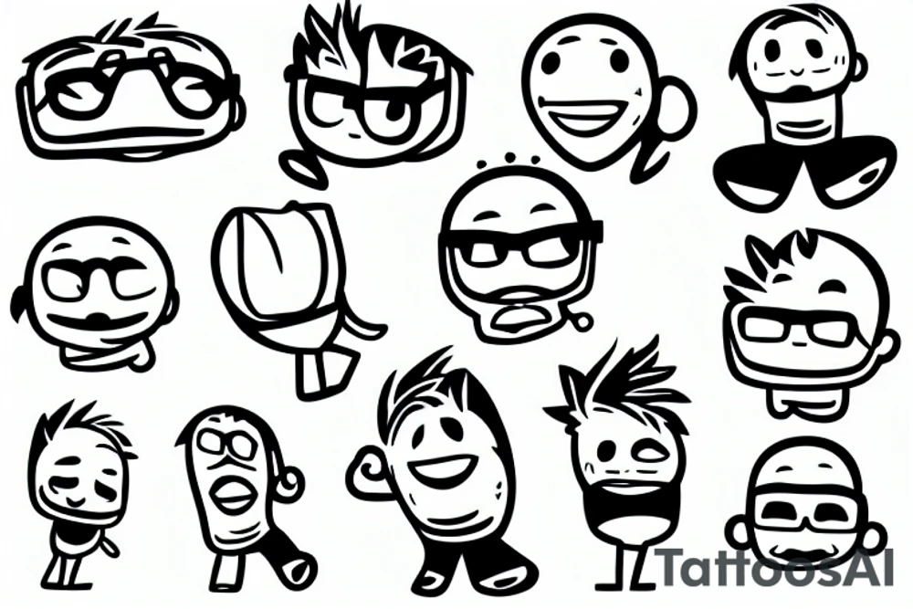 Animated  Cartoon Coconut hero with glasses , arms and legs, smiling and dancing tattoo idea