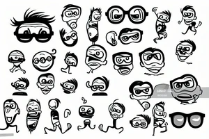 Animated  Cartoon Coconut hero with glasses , arms and legs, smiling and dancing tattoo idea