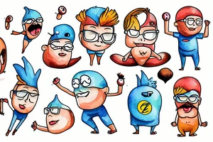 Animated  Cartoon Coconut hero with glasses , arms and legs, smiling and dancing tattoo idea