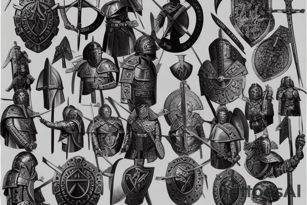 historic, ancient, warrior, strong, armor of god, soldier of christ, full armor, belt, belt of truth, breastplate, breastplate of righteousness, shield, shield of faith, extinguish flamin arrows, helmet, helmet of salvation, sword, sword of the spirit tattoo idea