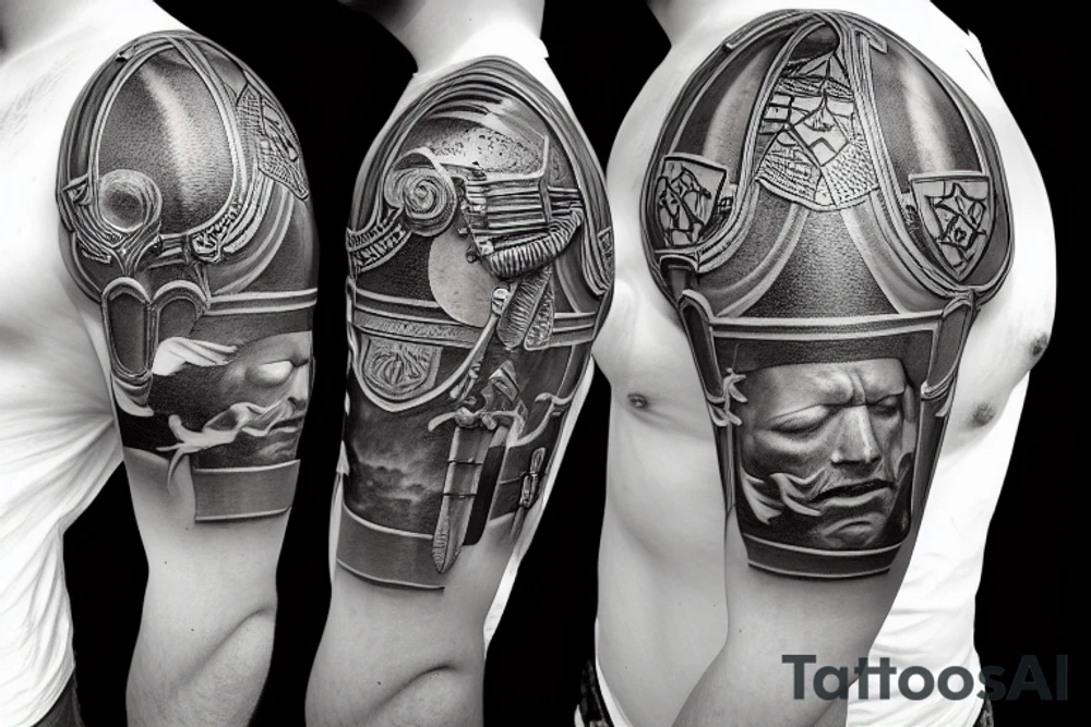 historic, ancient, warrior, strong, armor of god, soldier of christ, full armor, belt, belt of truth, breastplate, breastplate of righteousness, shield, shield of faith, extinguish flaming arrows, helmet, helmet of salvation, sword, sword of the spirit tattoo idea
