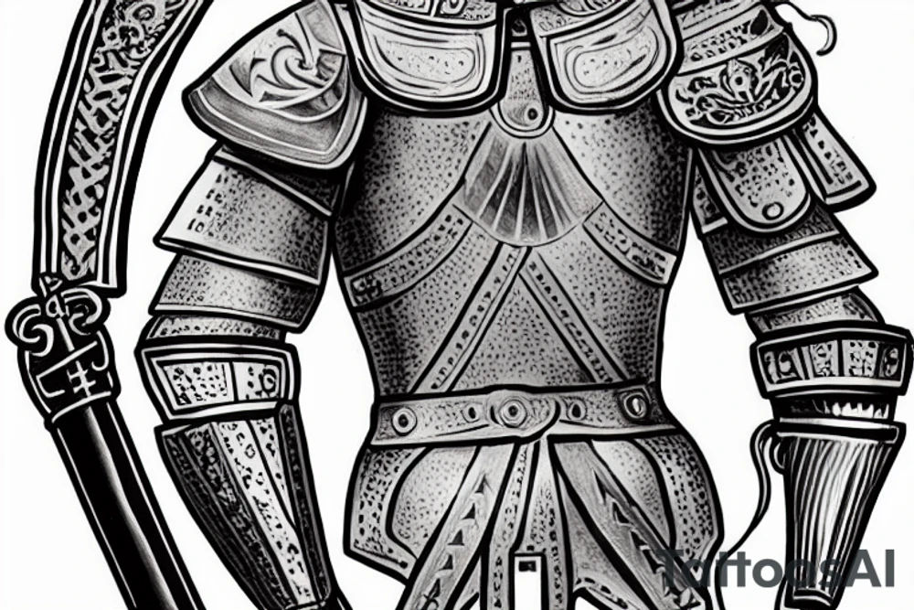 historic, ancient, warrior, strong, armor of god, soldier of christ, full armor, belt, belt of truth, breastplate, breastplate of righteousness, shield, shield of faith, extinguish flaming arrows, helmet, helmet of salvation, sword, sword of the spirit tattoo idea