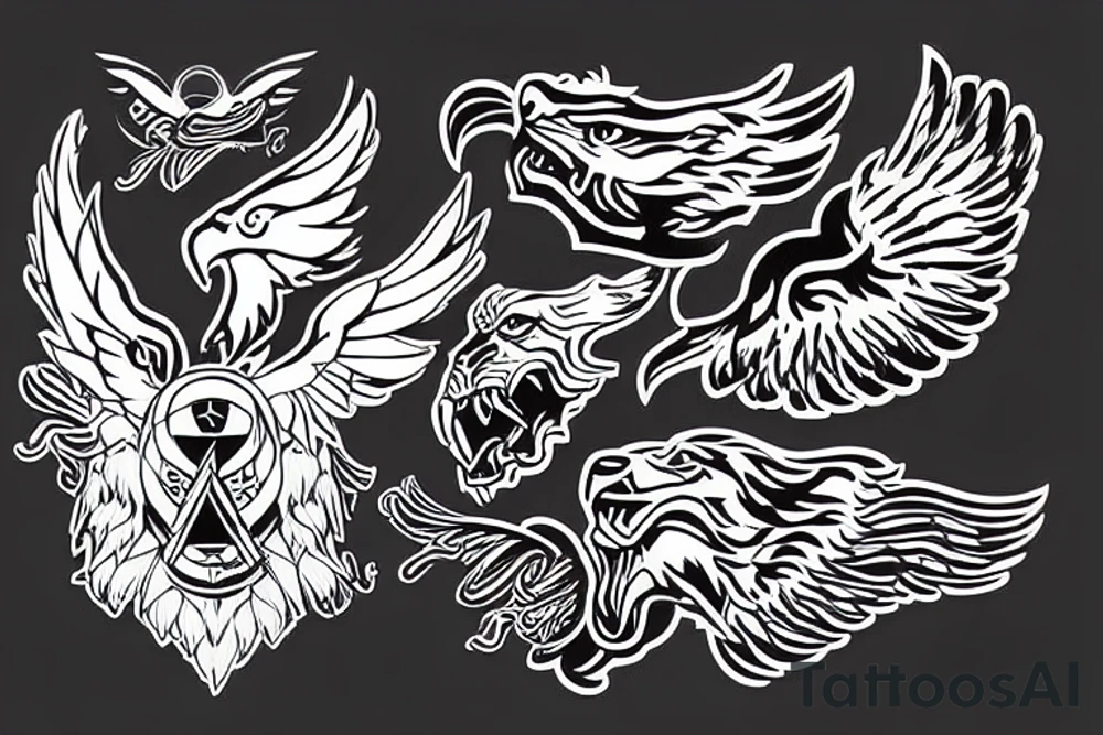 lion and tiger
 with wings of eagle third reich tattoo idea