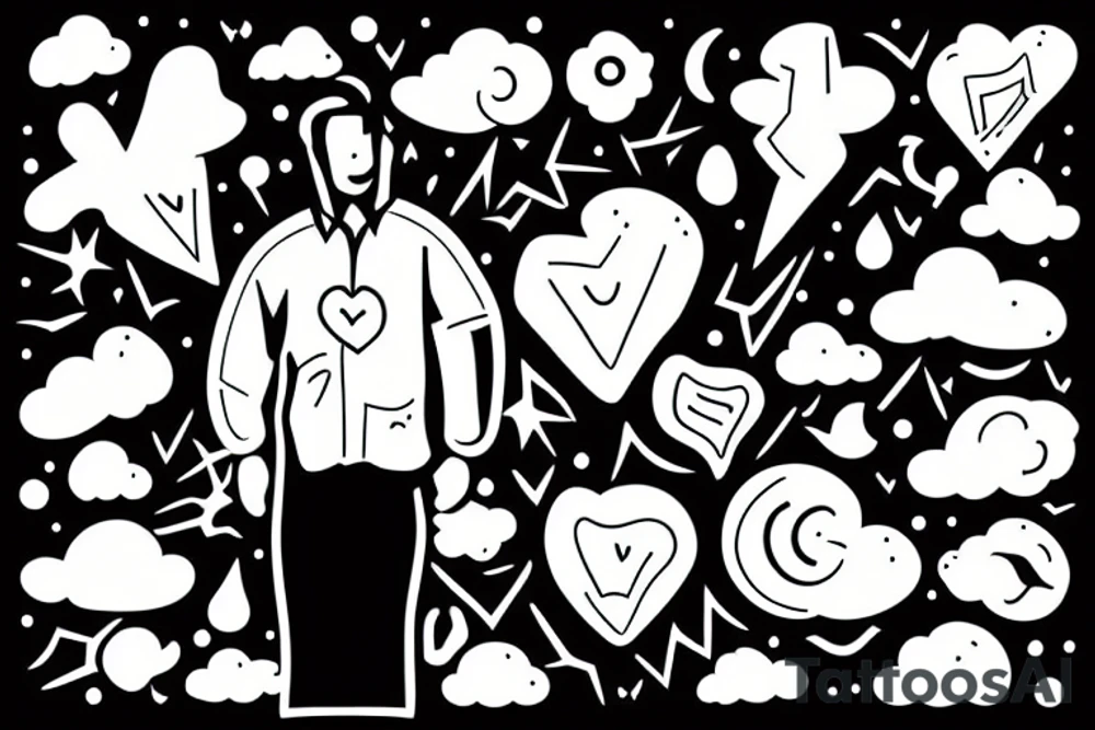 A heardwork man standing in a field alone with storys in the sky flashing out tattoo idea