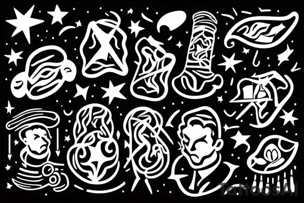 A heardwork man standing in a field alone with storys in the sky flashing out tattoo idea