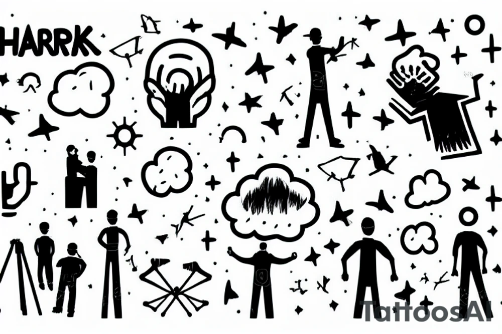 A hardwork man standing in a field alone with storys in the sky flashing out tattoo idea