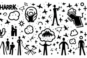 A hardwork man standing in a field alone with storys in the sky flashing out tattoo idea