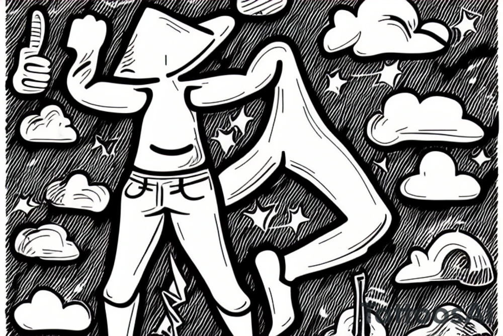 A hardwork man standing in a field alone looking at the sky tattoo idea
