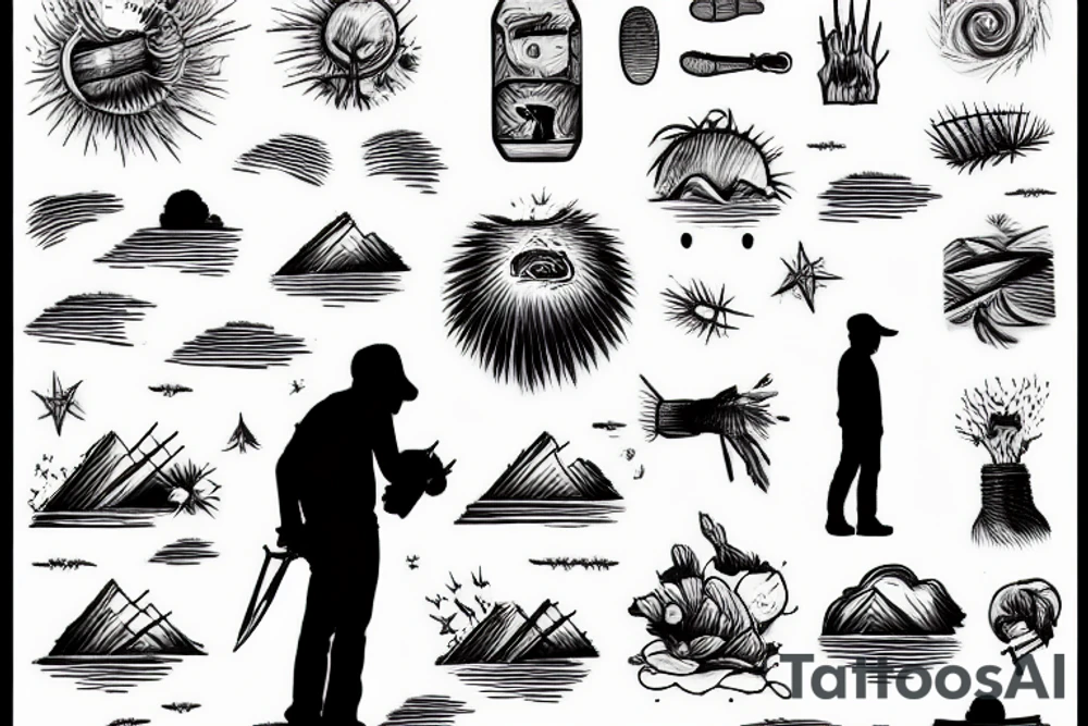 A hardwork man standing in a field alone looking at the sky tattoo idea