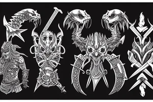 three warriors with swords defeated the dragon tattoo idea
