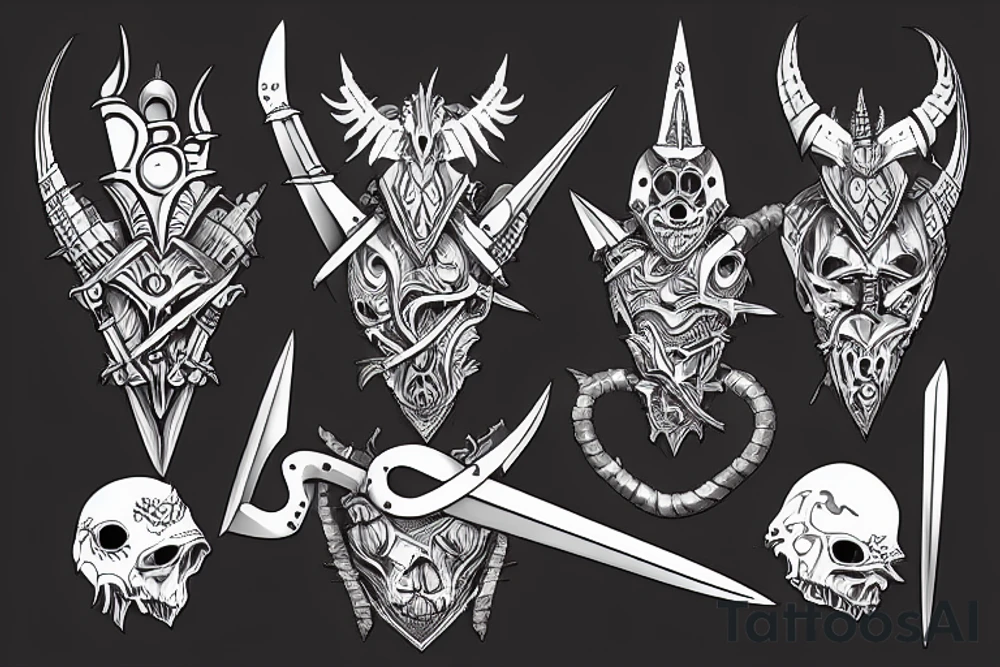 three warriors with swords defeated the dragon tattoo idea