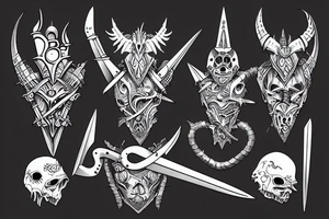 three warriors with swords defeated the dragon tattoo idea
